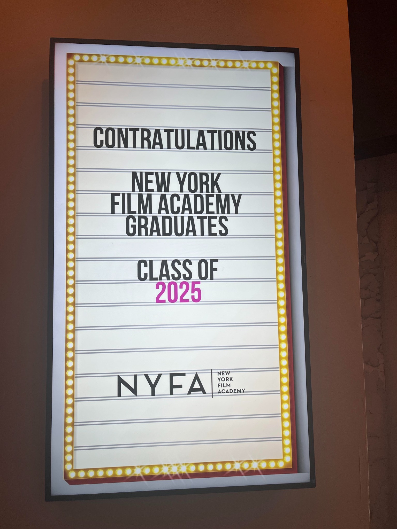 New York Film Academy Class of 2025 graduation sign